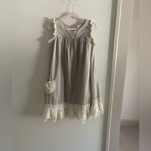 Chasing Fireflies Taupe Dress with Lace Detail